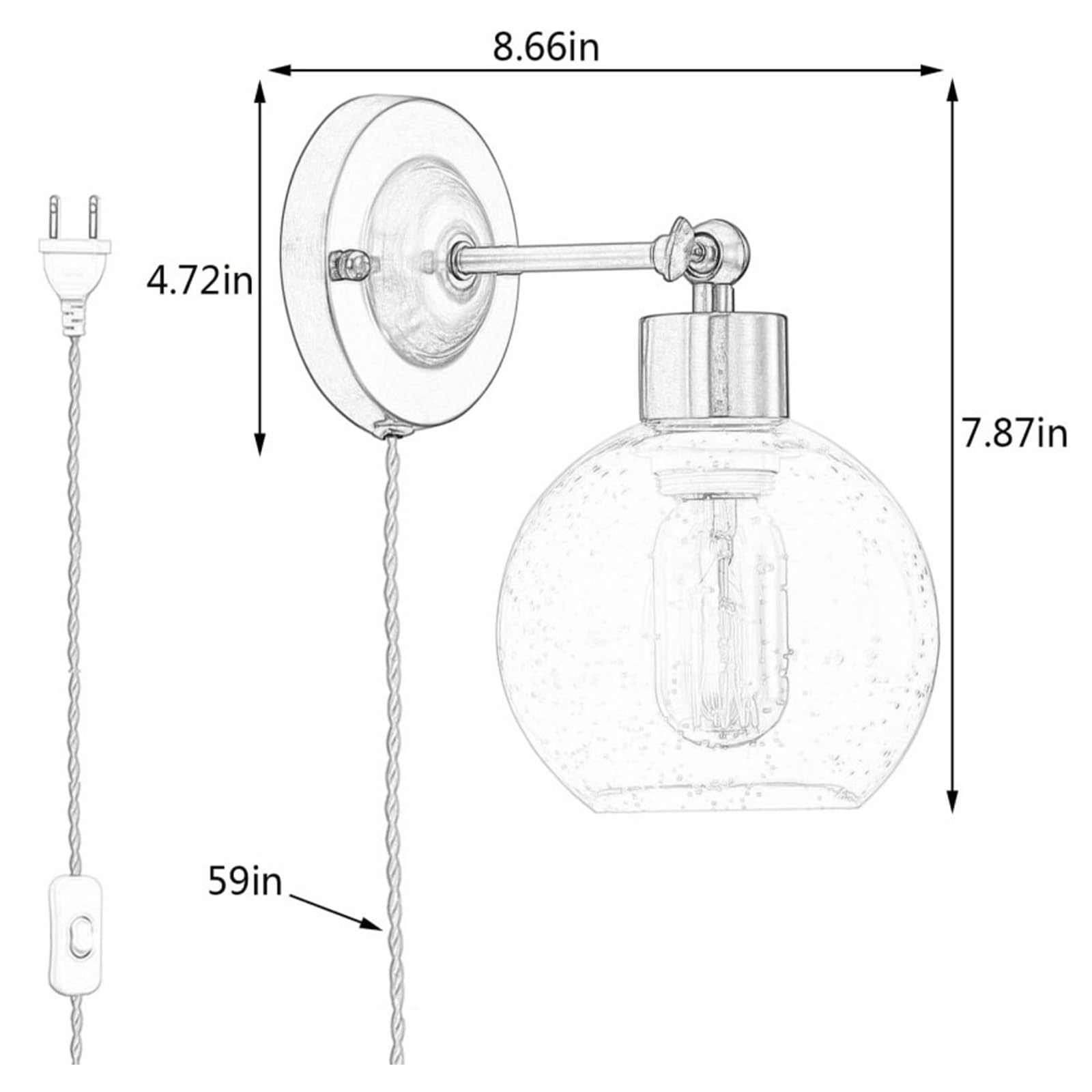 E27 Innen Wandleuchten mit Schalter und Steckdose Wandbeleuchtung 180° Drehung Vintage Industrie Wandleuchte für Wohnzimmer Schlafzimmer Nachttisch Flur (ohne Glühbirne) (Schwarz,2 Stück)