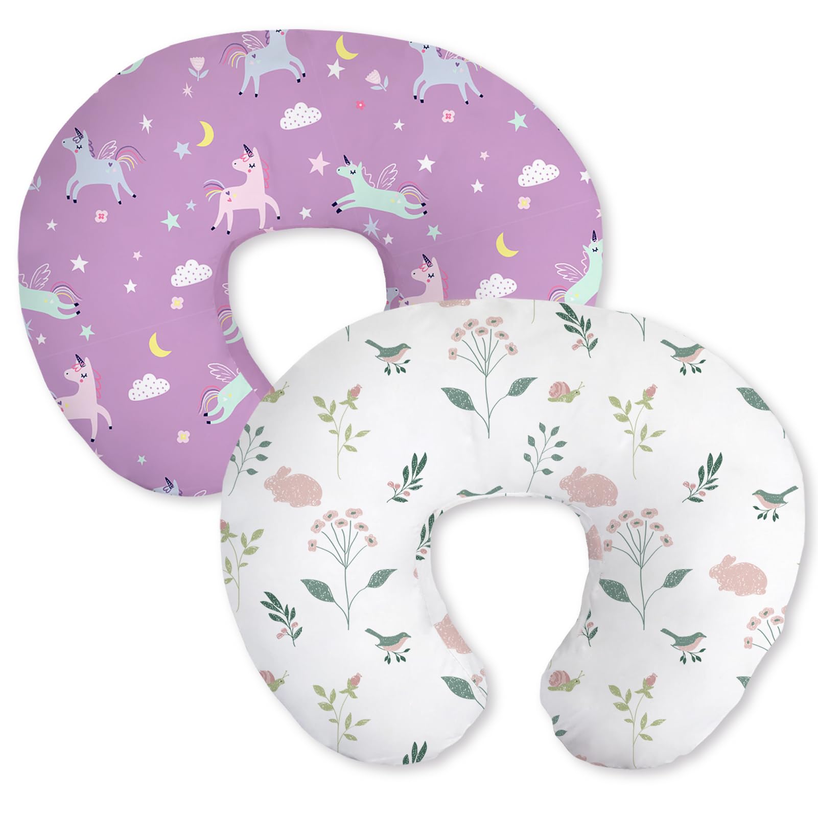 Little Grape Land Nursing Pillow Covers 2 Pack, Soft &amp; Breathable Removable Breastfeeding Pillows Covers for Feeding Pillows, Nursing Pillow Slipcover for Baby Girls Boys, (Unicorn &amp; Bunny)