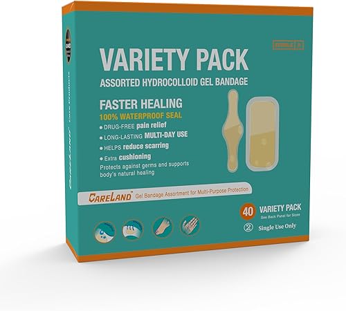 Careland Vendajes hidrocoloides – Curación rápida avanzada | Paquete de 40 | Vendajes impermeables para heridas, dedos, cierre y tratamiento de