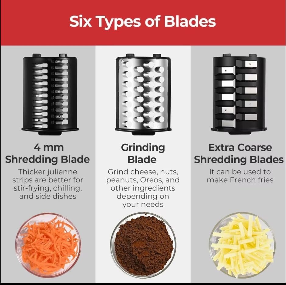 Miniatura 8 de Rallador eléctrico de queso 5 en 1 - Cortadora y trituradora eléctrica multifunción para queso, verduras, nueces y más - Potente motor de 150 W,