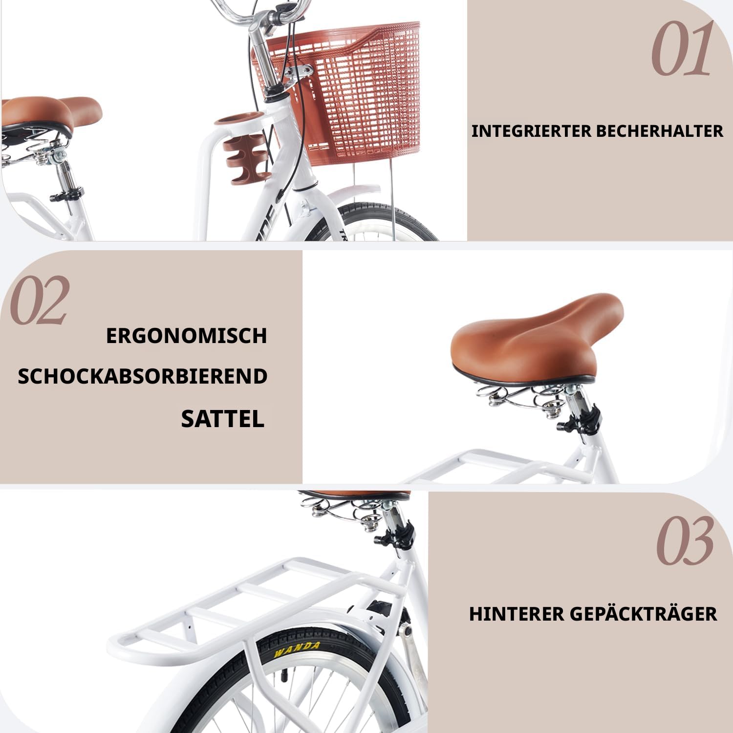LSLIFE Damen Fahrrad mit Korb 24/26in 7 Geschwindigkeit Stadt Fahrrad Frauen Mädchen Komfort Fahrrad Leichter Rahmen Hybrid ScheibenbremsenLeichtes Pendlerrad Retro Fahrrad Urban Bike