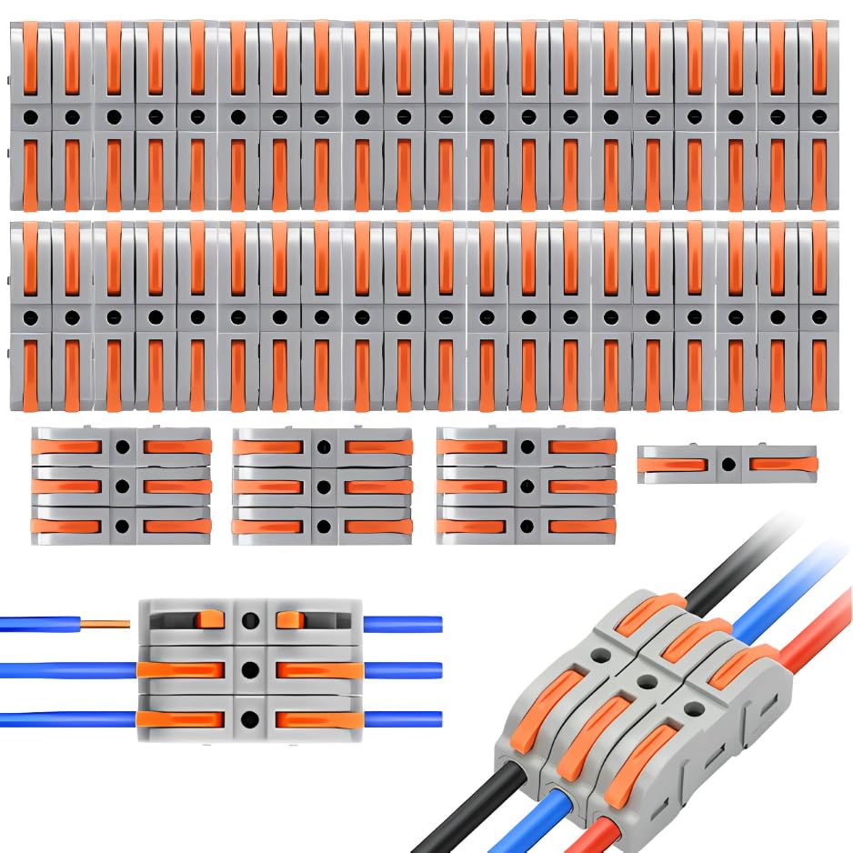 Wire Connectors 34Pcs Red Copper Conductor Electrical Connector with Polycarbonate Material Cable Jointer Wires for 28-11 AWG 1:1 Inline Wire Jointer Connector