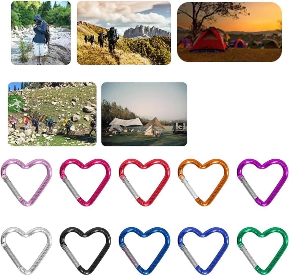 2Pcs Heart Shape Carabiner, Keychain Clips Aluminum Alloy, Light Purple for Outdoor Traveling Walking Keychain Clip Backpack Carabiner - Image 3