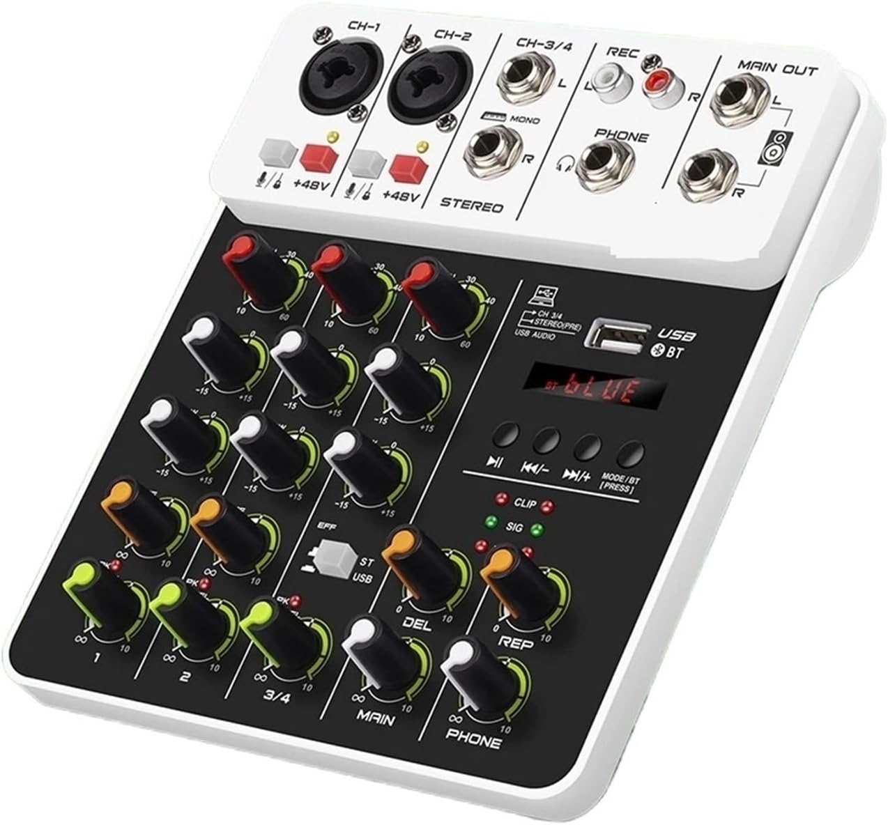 DJコントローラー, Bluetooth USB搭載オーディオミキサーDJコントローラー、カラオケPC録音用4/8チャンネルオーディ