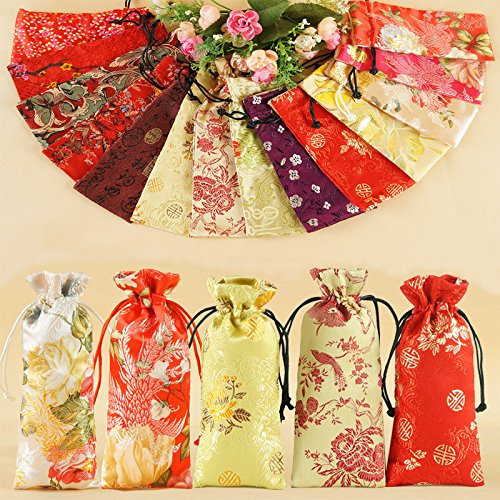 YFZYT Lot de 10 pochettes à bijoux en soie de style chinois pour cadeau de mariage Plusieurs tailles – Style #2 (21,6 x 7,6 cm) – vue 3