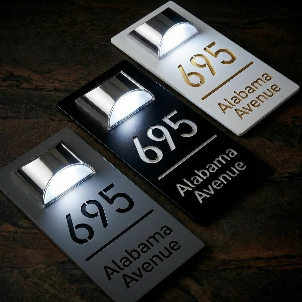 Número de Casa Solar LED Personalizado - Letrero de Dirección Iluminado con Luz Solar, Placa Acrílica Moderna, Regalo Ideal para Casa Nueva, Patio o Jardín(White-White)