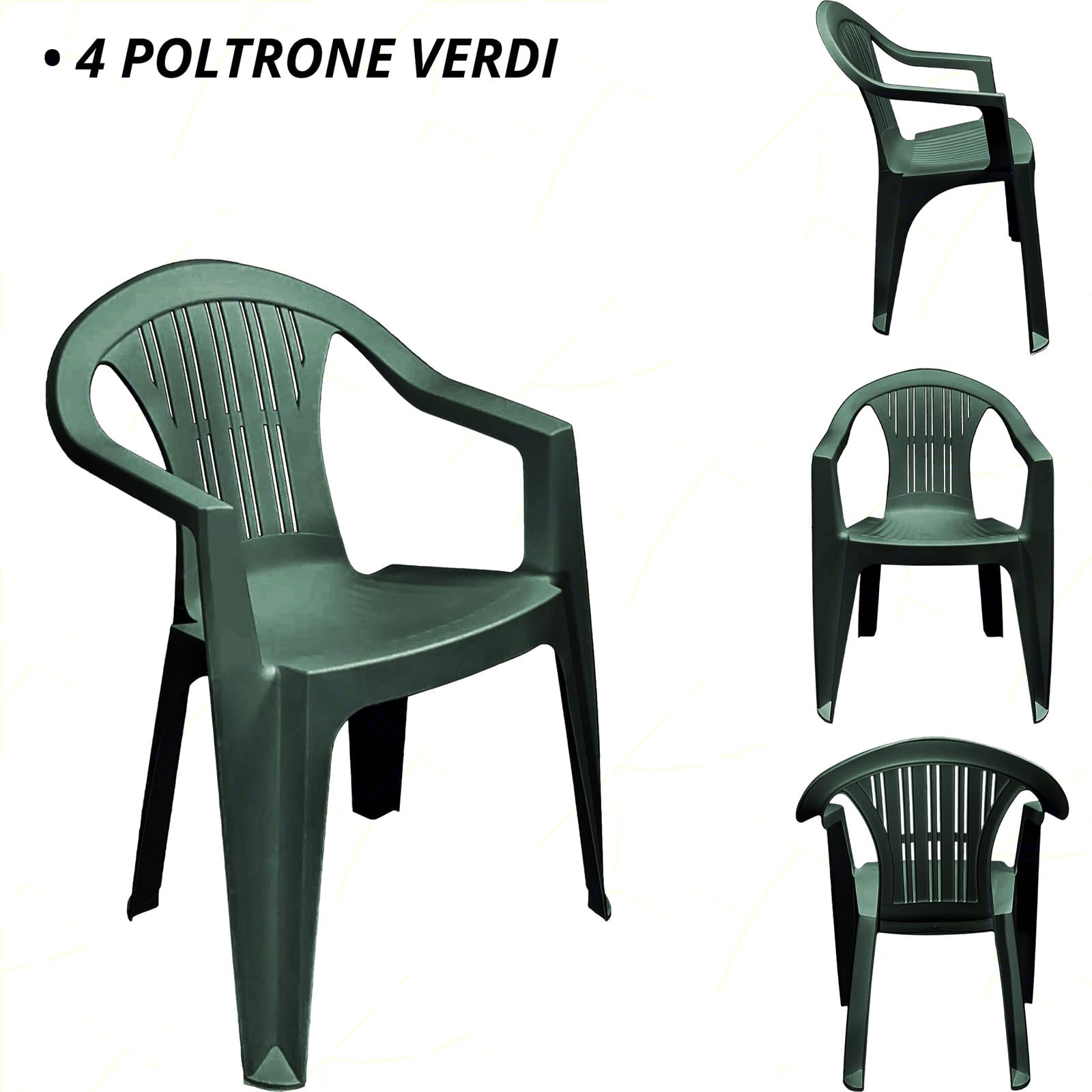 Sicignano - Lot de 4 fauteuils Ratak avec table carrée week-end 80 x 80 cm - polypropylène empilable avec accoudoirs facile à installer, mobilier intérieur extérieur jardin fabriqué en Italie