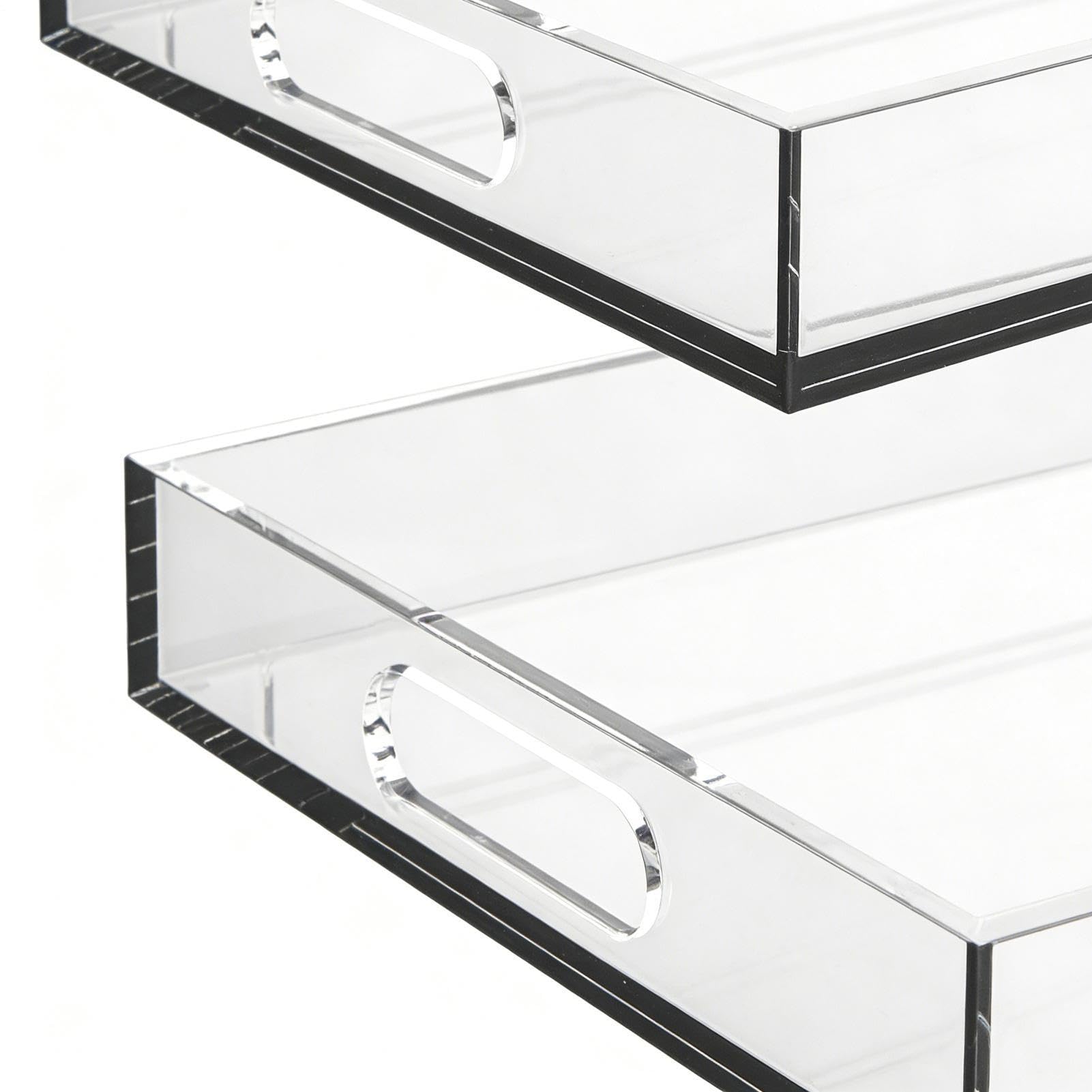 Bandejas de acrílico para exhibición Juego de 2, herméticas con asas, | Bandeja rectangular portátil para snacks y alimentos para Mesa de Café, , Baño, Cafetería, Comedor y Coci