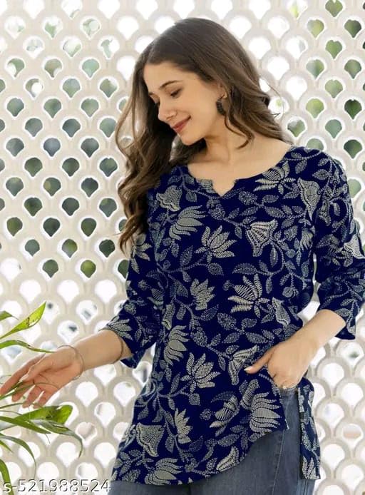 Image of SIROTA Rayon Short Top for Women | Tunic for Jeans | Western Short Kurti | Stylish Straight Ladies Kurta | Ethnic Kurta for Girls