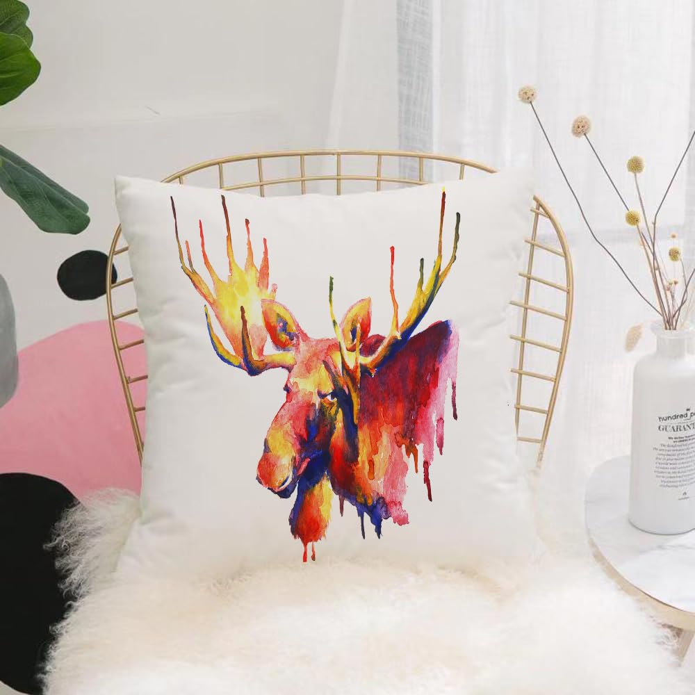 HYMSXW Cushion Cover,Throw Pillow Case Home Decorative for Living Room Bedroom Sofa Chair 20X20 Inch,Moose, psychedelic watercolor brush style vivid toned moose watercolor picture,Pillowcase 50X50cm