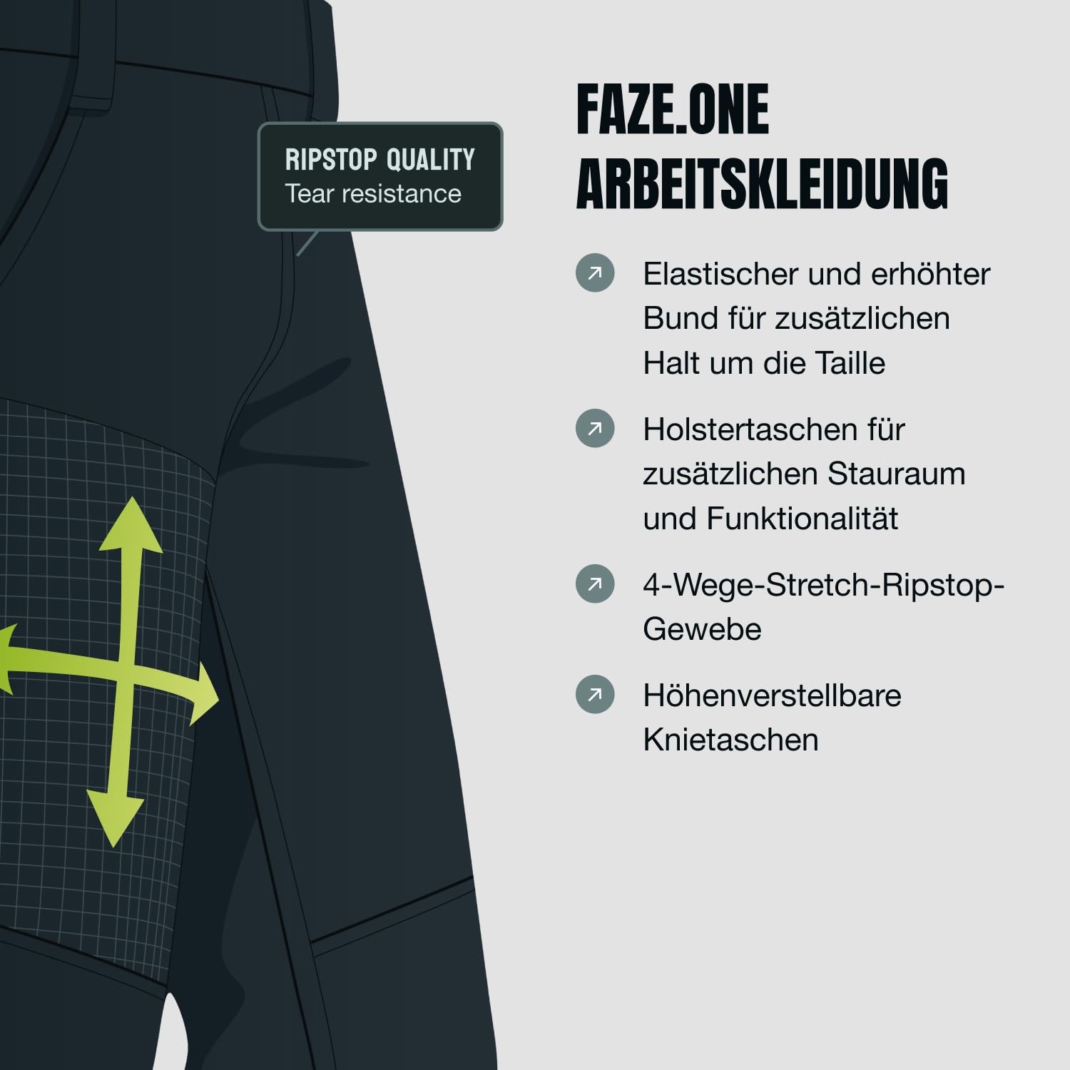Faze.One Glaston 4K Arbeitshose für Herren | Stretch-Arbeitshose mit Kniepolstern | Robuste Workwear für Profis | Baumwoll-Polyester-Gewebe mit 4-Wege-Stretch-Paneelen