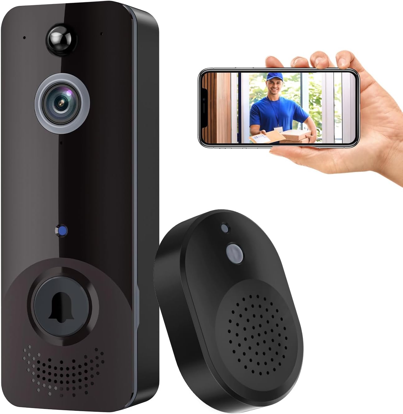 Smart Video Doorbell Camera Wireless, Chime Ringer Included, 2-Way Audio, AI Human Detection, Live View, Night Vision, Cloud Storage, Rechargeable Battery, Indoor Outdoor Surveillance