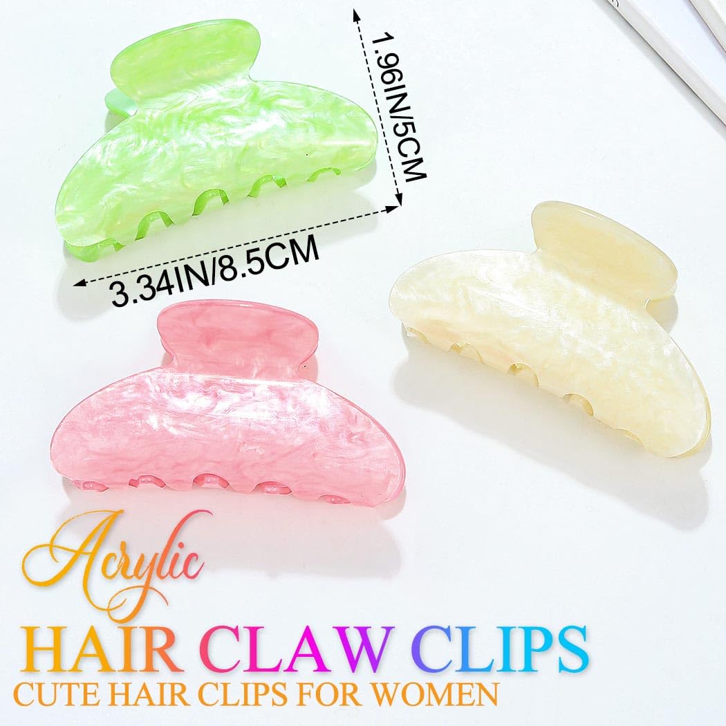 BARTOSI Acrylic Claw Clips Green Cute Hair Clips Medium Hair Claw Barrette Fancy Hair Accessories for Women and Girls (Pack of 3) - Image 2