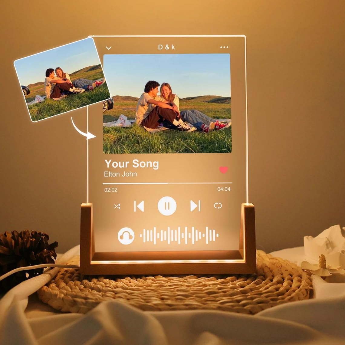 Justyling Custom Music Plaque Night Light, Personalised Spotify Song Plaque Night Lamp, Custom Photo Night Lights as Gift for Boyfriend or Girlfriend, Anniversary, Birthday for Family