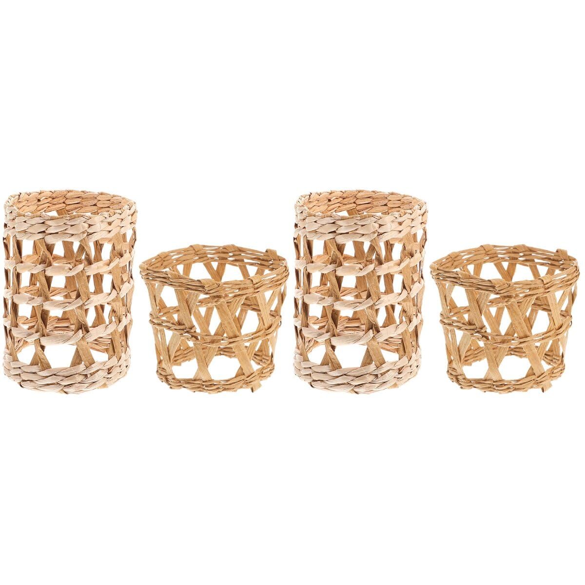 HEMOTON 4 Pcs Straw Vase Set Rattan Woven Bottle Cover Rattan Pencil Holder Woven Glass Vase Holder Rustic Countryside Cup Sleeve Rattan Bottle Cover Hand Decor Household Grass Cup Holder
