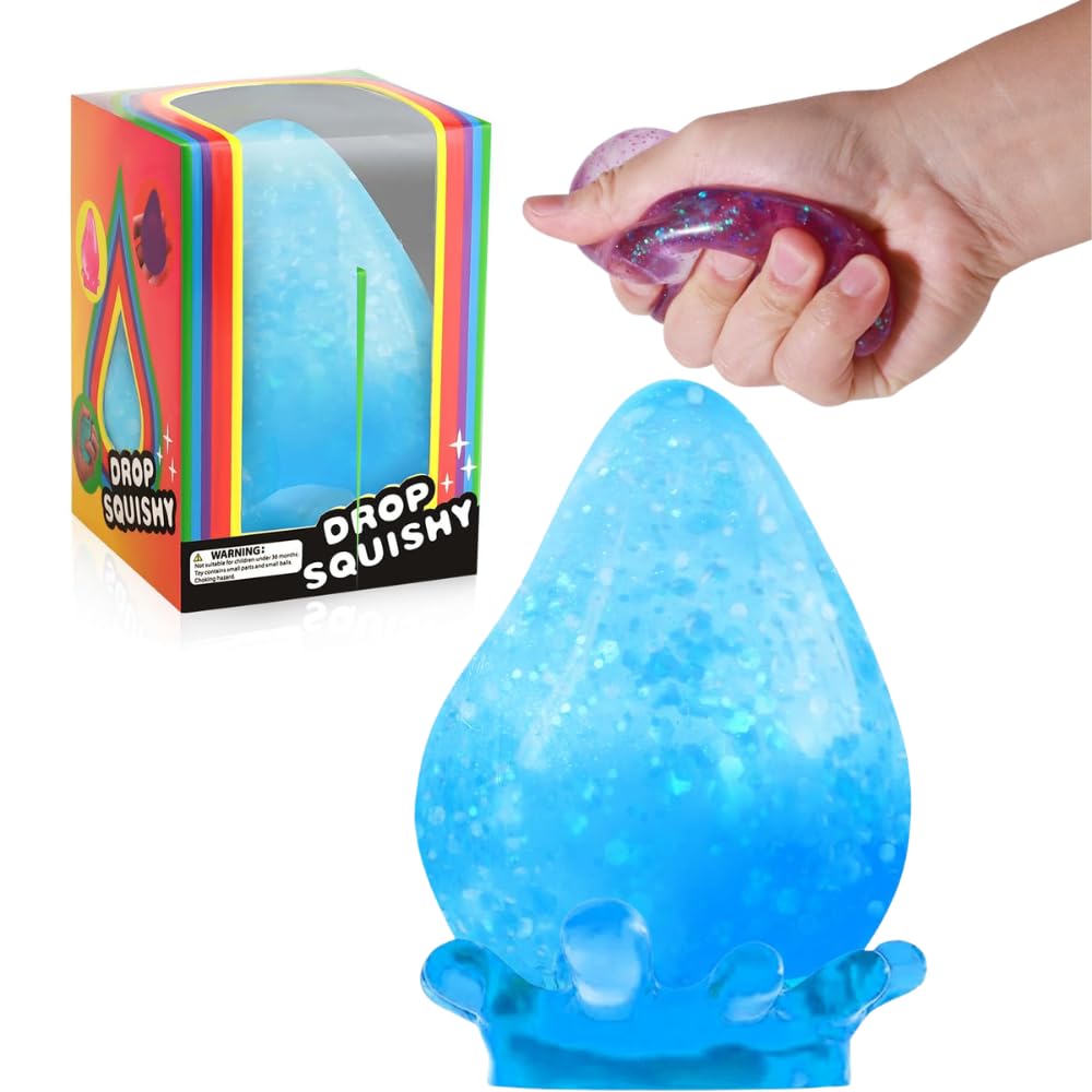Dream Squishy Drop Squishy Stress Ball, Soft Water Drop Fidget Stress Ball Sensory for Relief Anxiety (Blue)