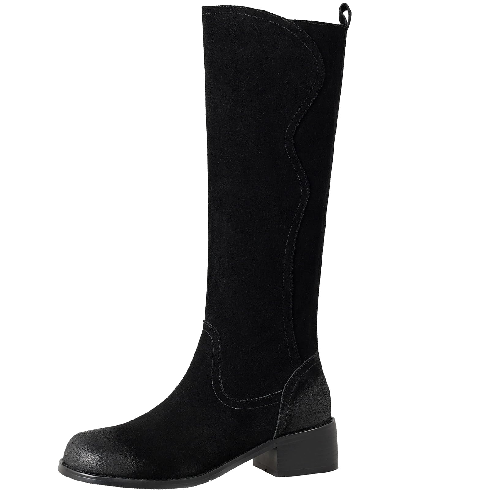 Damskie podkolanówki typu slip-on nubukowe z okrągłym noskiem i grubymi obcasami