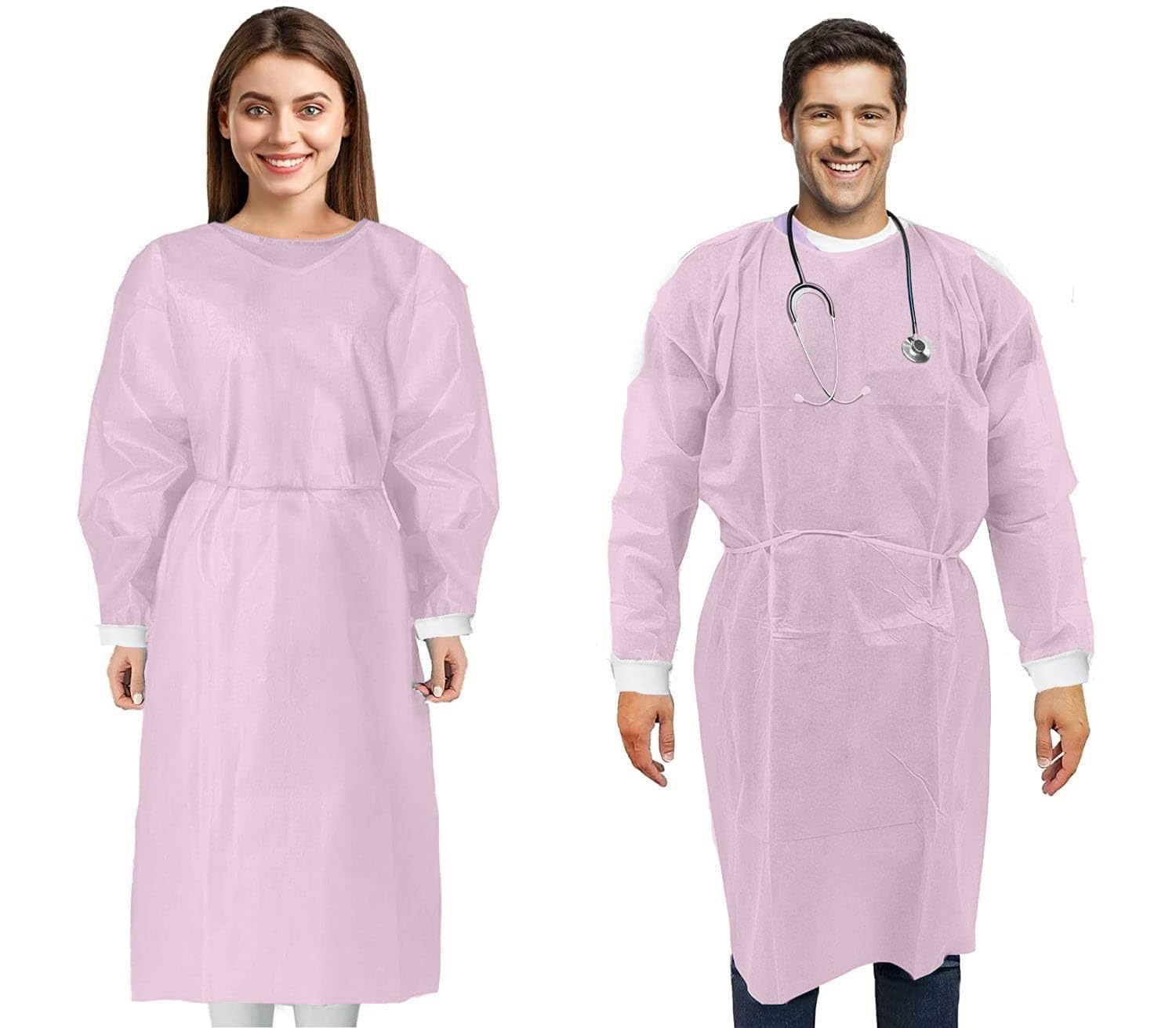 10 Pack Disposable Isolation Gowns - Pink Level 2 SMS 40gsm Non-Woven Material - PP...