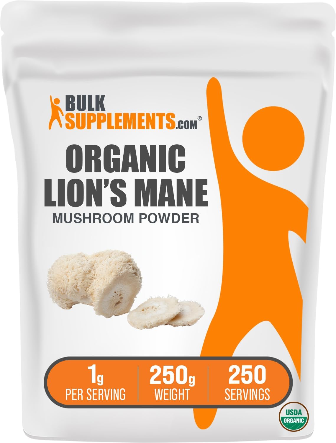 BulkSupplements.com Organic Lions Mane Mushroom Powder – Lions Mane Supplement Powder, Lion’s Mane Powder – Organic & Gluten Free, 1000mg per Serving, 250g (8.8 oz) (Pack of 1)