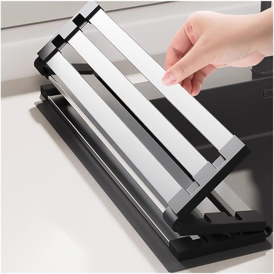 14.6/15/15.7/16.5/17.7/19.7/21.7/23.6 in 304 Stainless Steel Roll Up Dish Drying Rack, Foldable Heat-Resistant Dishes Drainer(L 42cm/16.5in)
