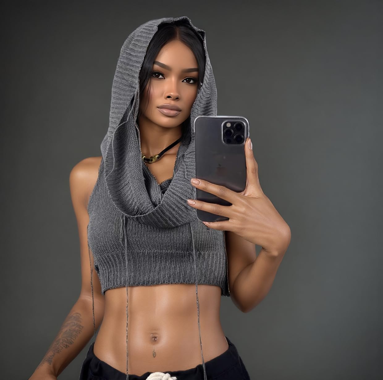 Women's Rave Tops Knit Crop Hoodie Vest Sexy Streetwear Open Back Hollow Sleeveless Top - Image 4