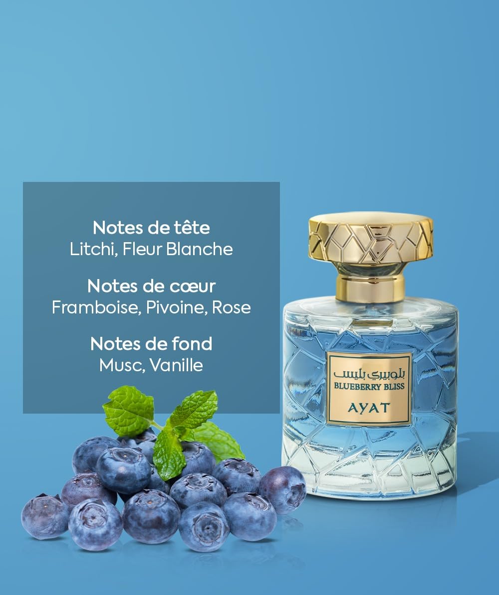 AYAT PERFUMES - Eau de Parfum Blueberry Bliss 100ml – Parfum Mixte Fruité & Musqué – Framboise, Fraise & Patchouli – Longue Tenue – Parfum de Dubaï
