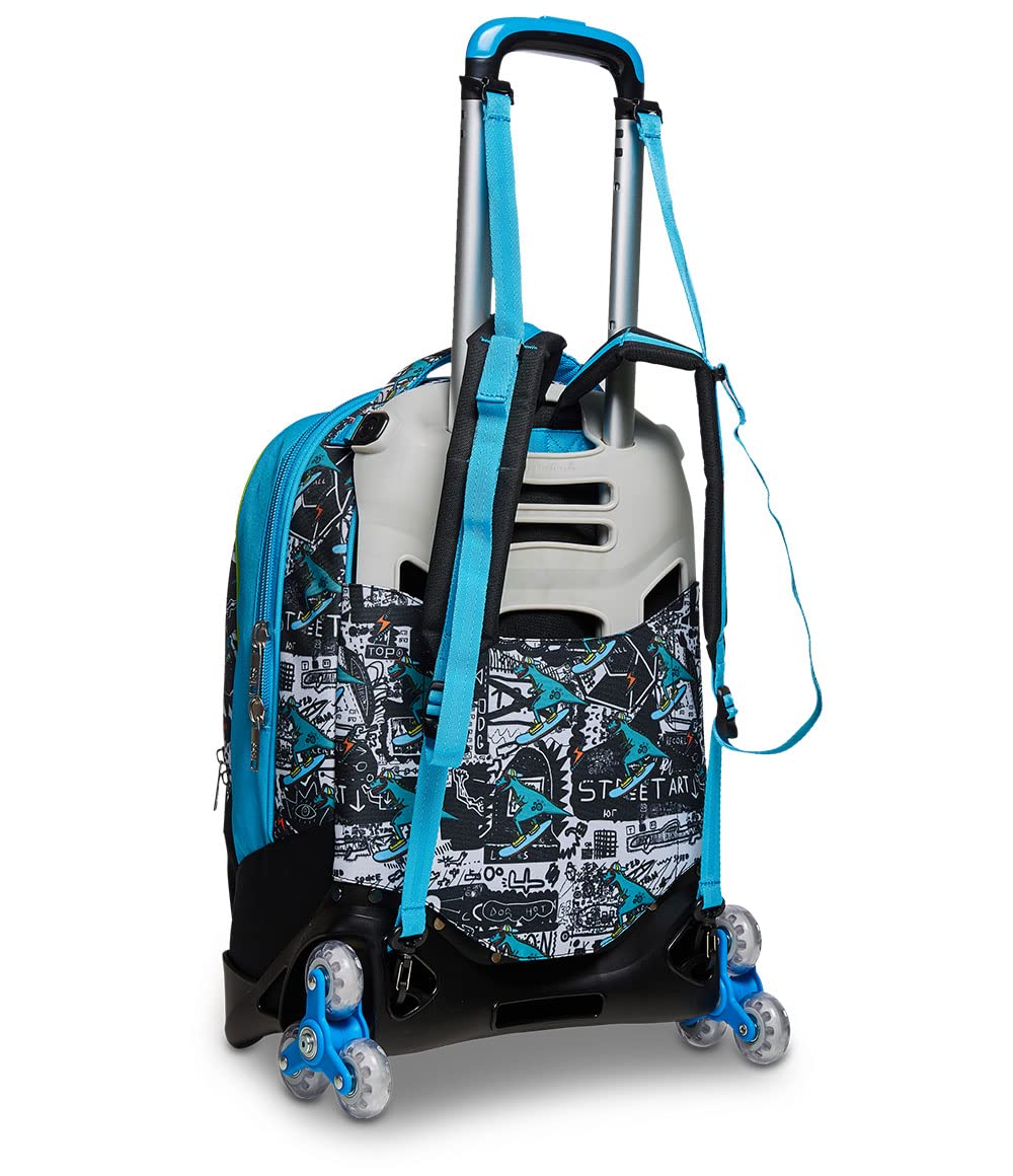SJ Trolley Scuola Sganciabile Jack 3 Ruote, Multicolore, Zaino Con Carrello Sganciabile, Triplo Uso, 3 in 1, Trolley Viaggio, Scuola e Tempo Libero + Astuccio Triplo Scomparto Completo Di Penne,