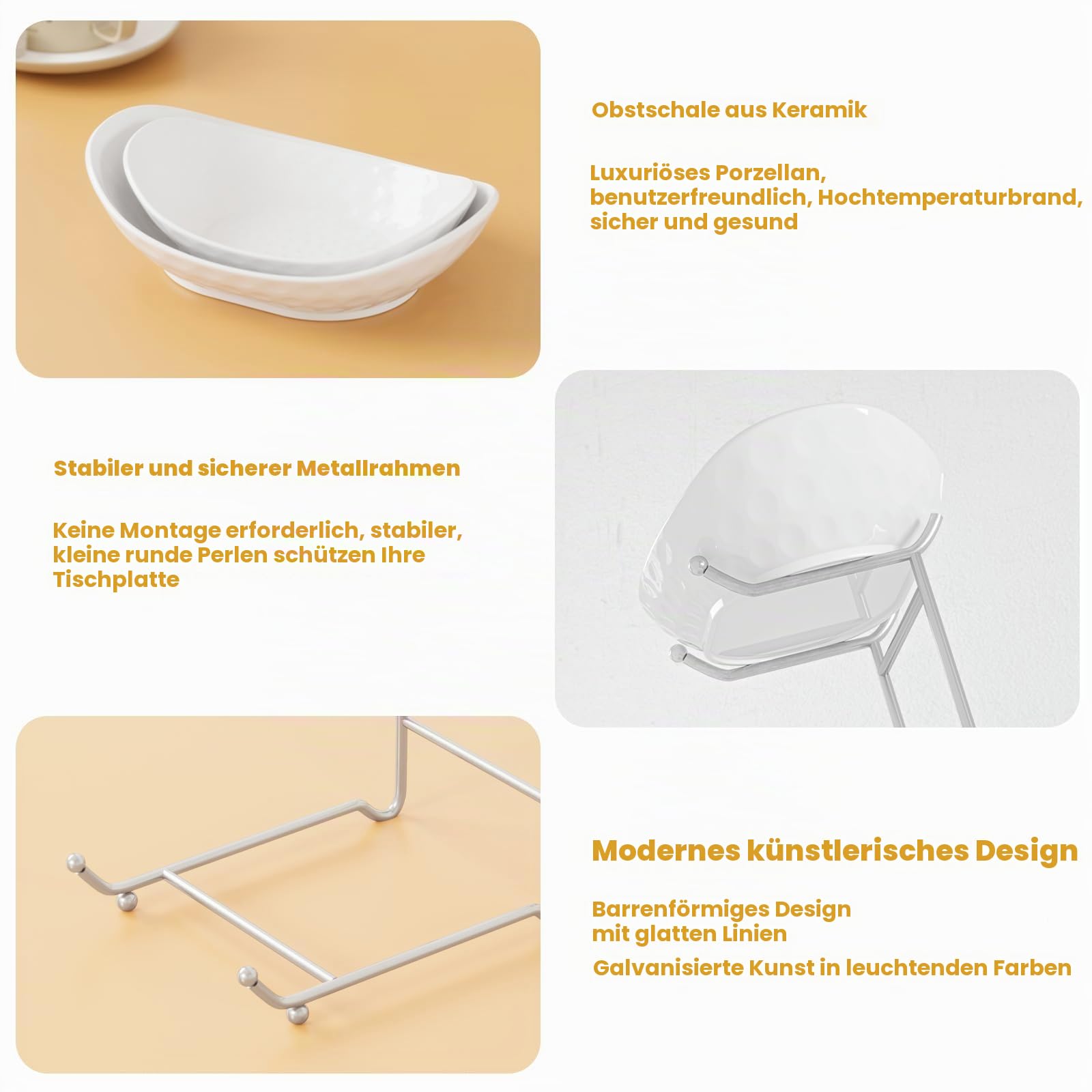 Obstschale, 3 Etagen Keramik Obstkorb, 3 Etagen Servierständer Servierschale mit Metallgestell, Porzellan Küchenschalen für Obst Gemüse Snack Nüsse Dessert Kuchen Tablett für Party Hochzeit