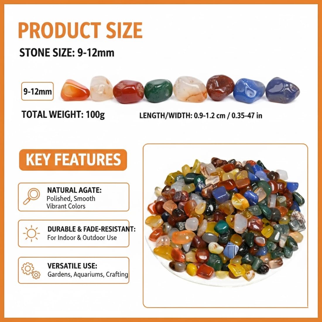 Piedras Preciosas Pulidas Semipreciosas 100g - Ideal para Búsqueda del Tesoro, Cumpleaños Infantiles, Decoración, Curativas, con Naturales (9mm-12mm) (Multicolor) — view 2