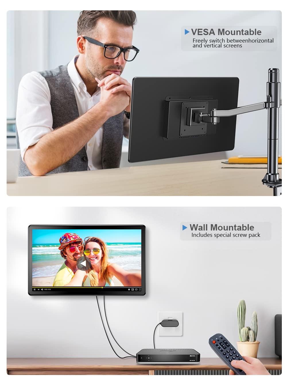 UPERFECT 15,6" Monitor Portátil Táctil, 2000:1, DVI VGA Compatible con VESA