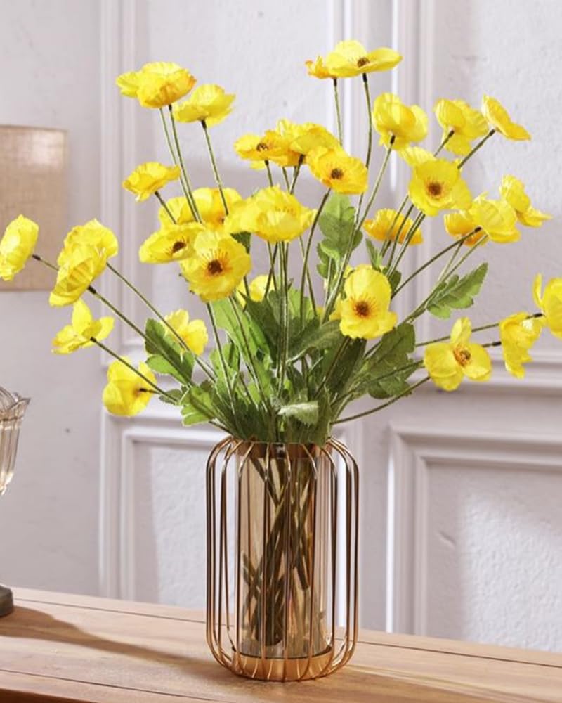 Corkwaw 6 Pcs 23.6" Artificial Poppy Silk Fake Flowers,PU Real Touch Silk Flower for Easter Memorial Day, Table Decorations - Image 3