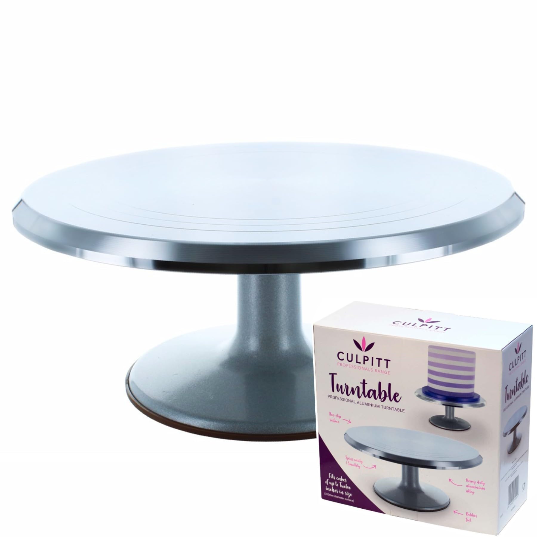 Culpitt Professional Aluminium Cake Decorators Turntable, 310mm (12"), Sturdy & Strong, Smooth Motion Rotating Cake Plate | 12 Inch