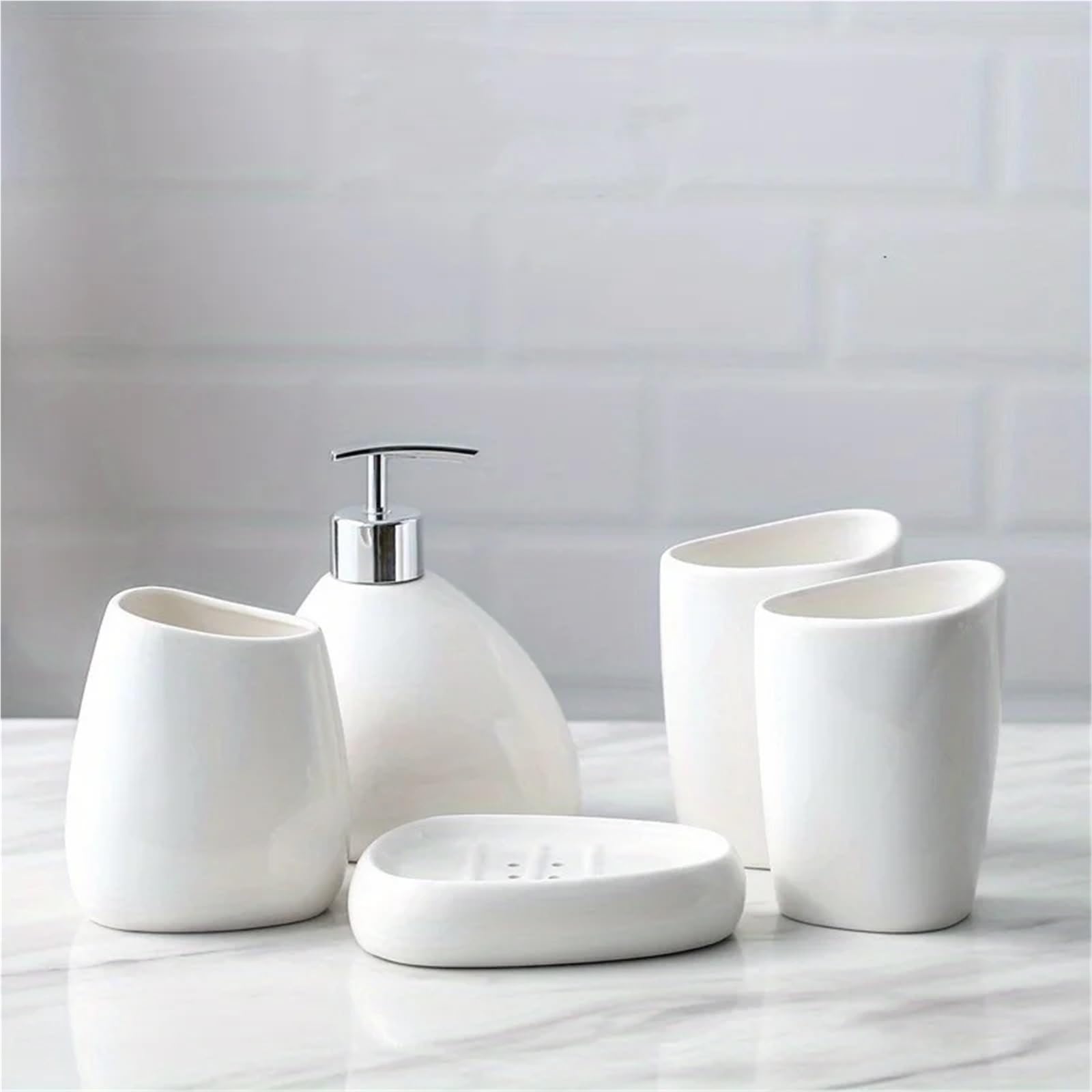 Juego de Accesorios de Baño Juego Completo De Accesorios Baño Cerámica | Con dispensador de jabón, vaso, soporte for cepillo de dientes y organizador de platos.(Gold 4Pcs)