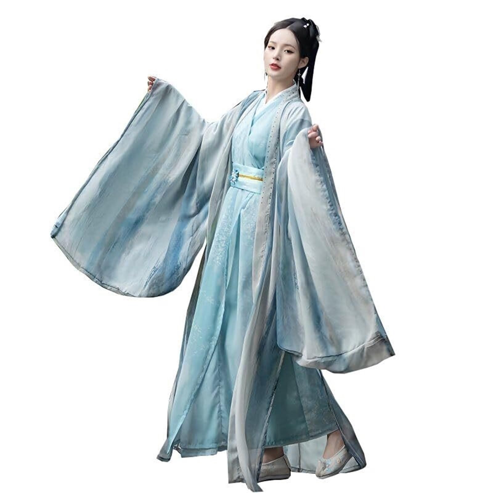 Chińska sukienka Hanfu dla kobiet, starożytny tradycyjny kostium cosplay, vintage, przyjęcie urodzinowe, jasnoniebieska sukienka Hanfu