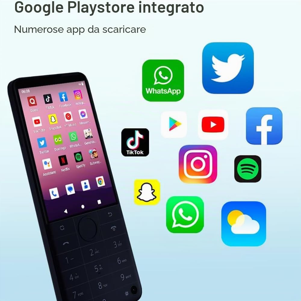 QIN Android 12 Smartphone QinF22Pro 4G Telefono Mobile Sbloccato, 4+64GB/2MP+8MP Fotocamera, Piccolo Telefono Intelligente Nero Basico con Whatsapp per Business, Famiglia
