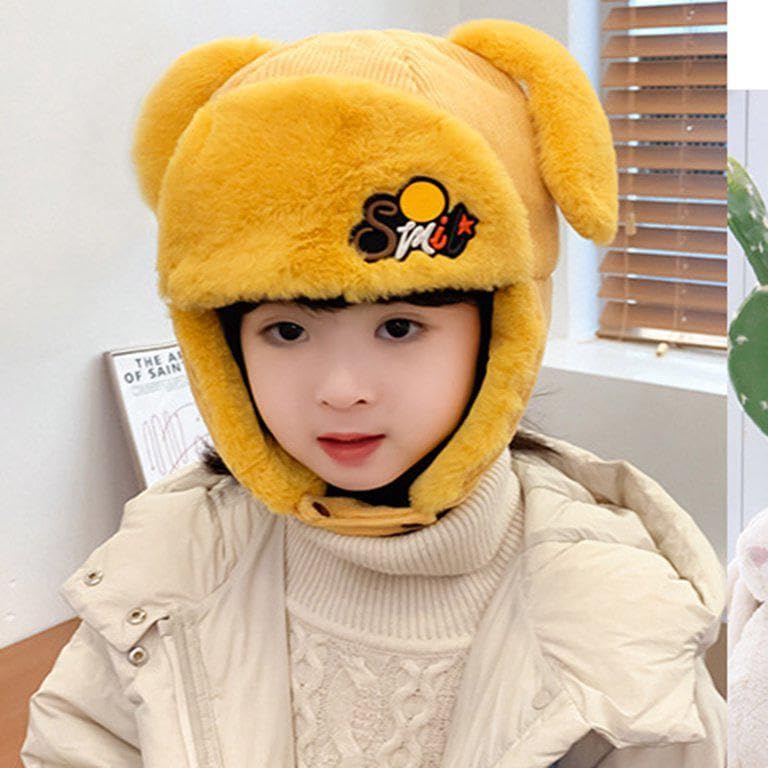 Malvina Unisex Kids Russian Hat Trapper Bomber Warm Trooper Ear Flaps Winter Ski Hat Cap Headwear,5-10 Years (Yellow) (Pack of 1) 3