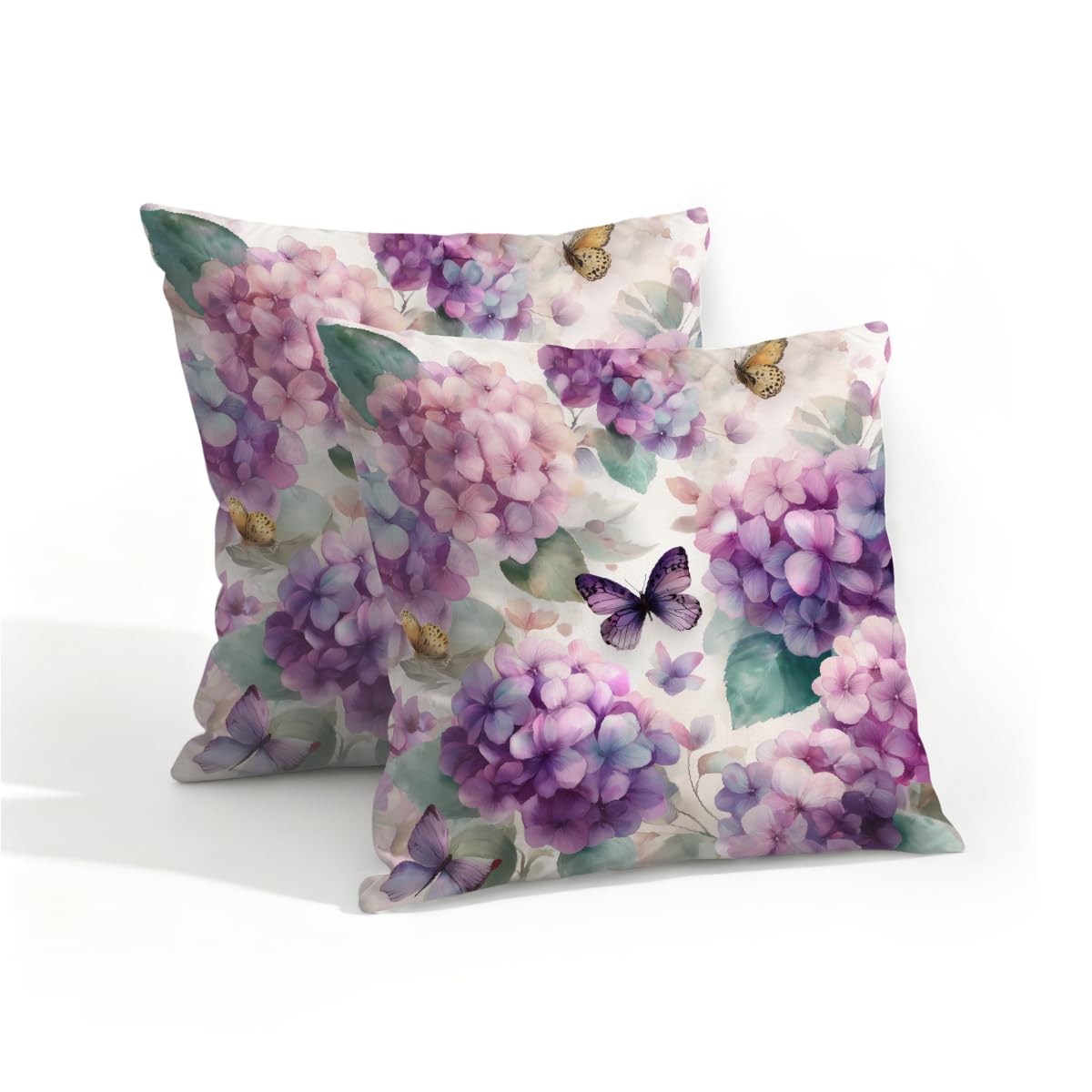 Outdoor Pillow Covers Waterproof Pillowcases 16x16in Set of 2Hydrangeas Flower Butterflies Decorative Throw Cushion Case for Couch Sofa Garden Patio Furniture