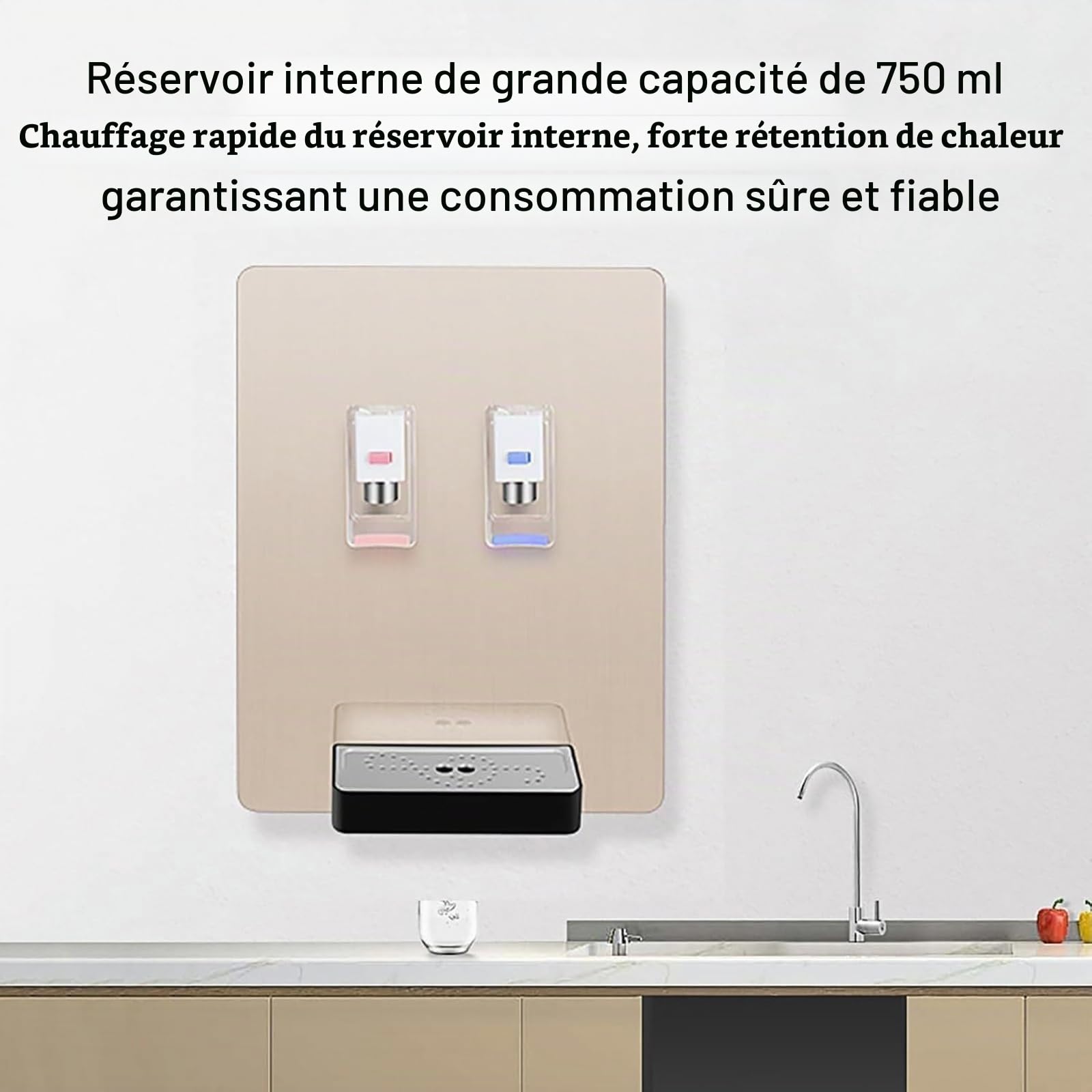 Distributeur Eau Raccordement Au Réseau d'eau Mural Alimenté, Fontaine Eau Autonome Alimenté par Le Réseau, Température Réglable sur 2 Segments, Fontaine À Boire Commerciale, pour Petites Entreprises