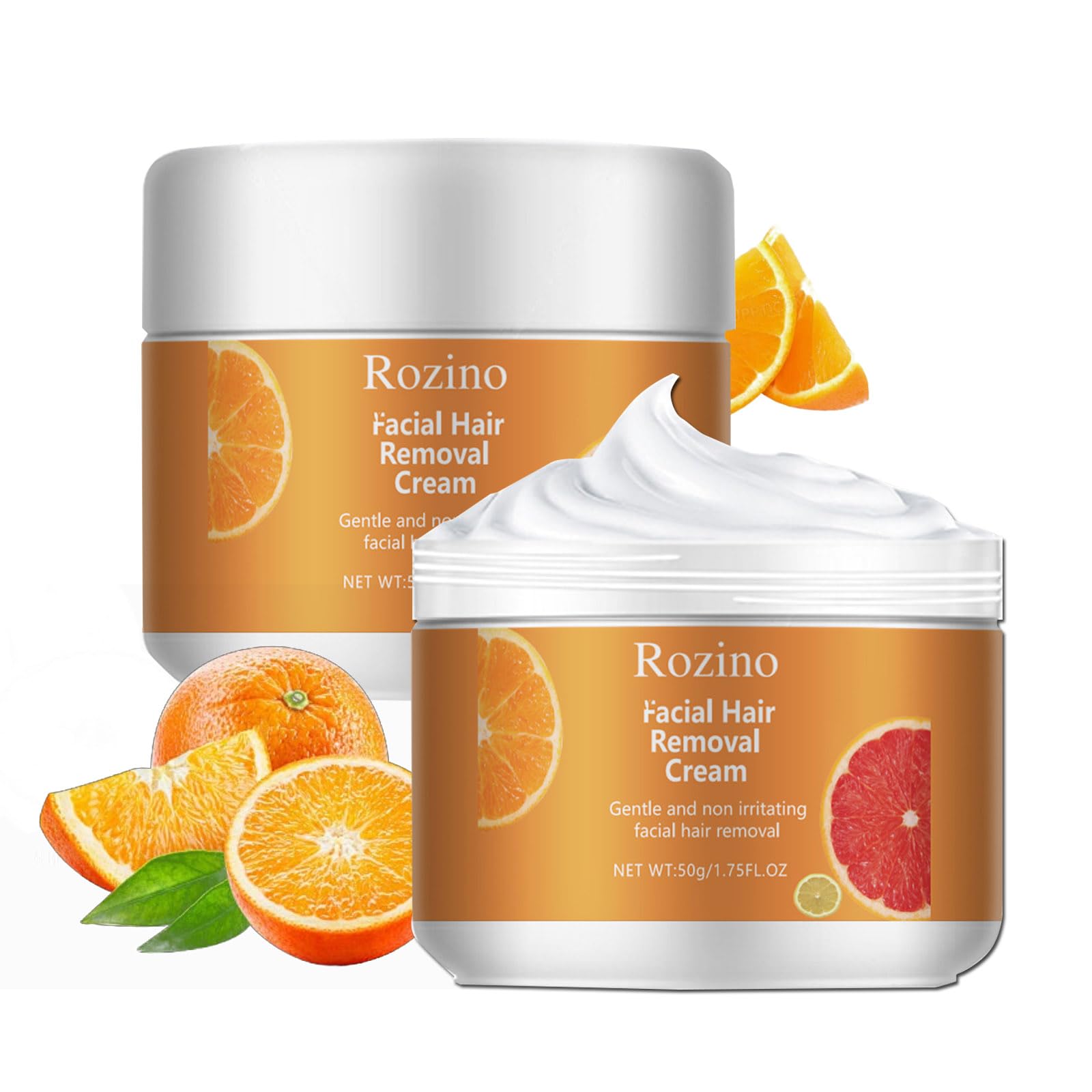 Facial Depilatory Cream, Orange Facial Hair Removal Cream for Upper Lip and Chin for Women, Womens Facial Hair Remover for Sensitive Skin, Gentle and Non-irritating (2PCS)