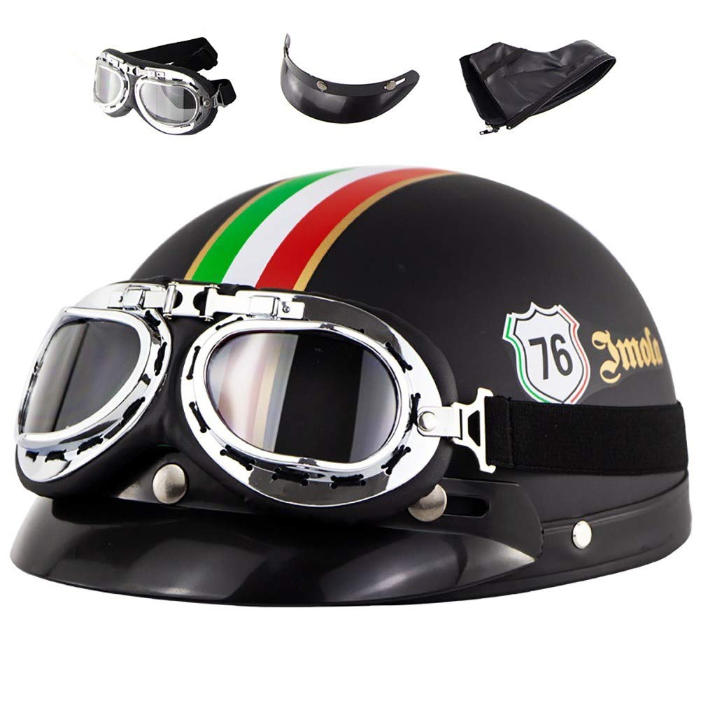 Halve Motorhelm, Retro Open Motorhelm Voor Heren, Scooterhelmen Motorkap Voor Mofa Crash Bromfiets Scootercruiser, DOT/ECE Goedgekeurd C,XXL