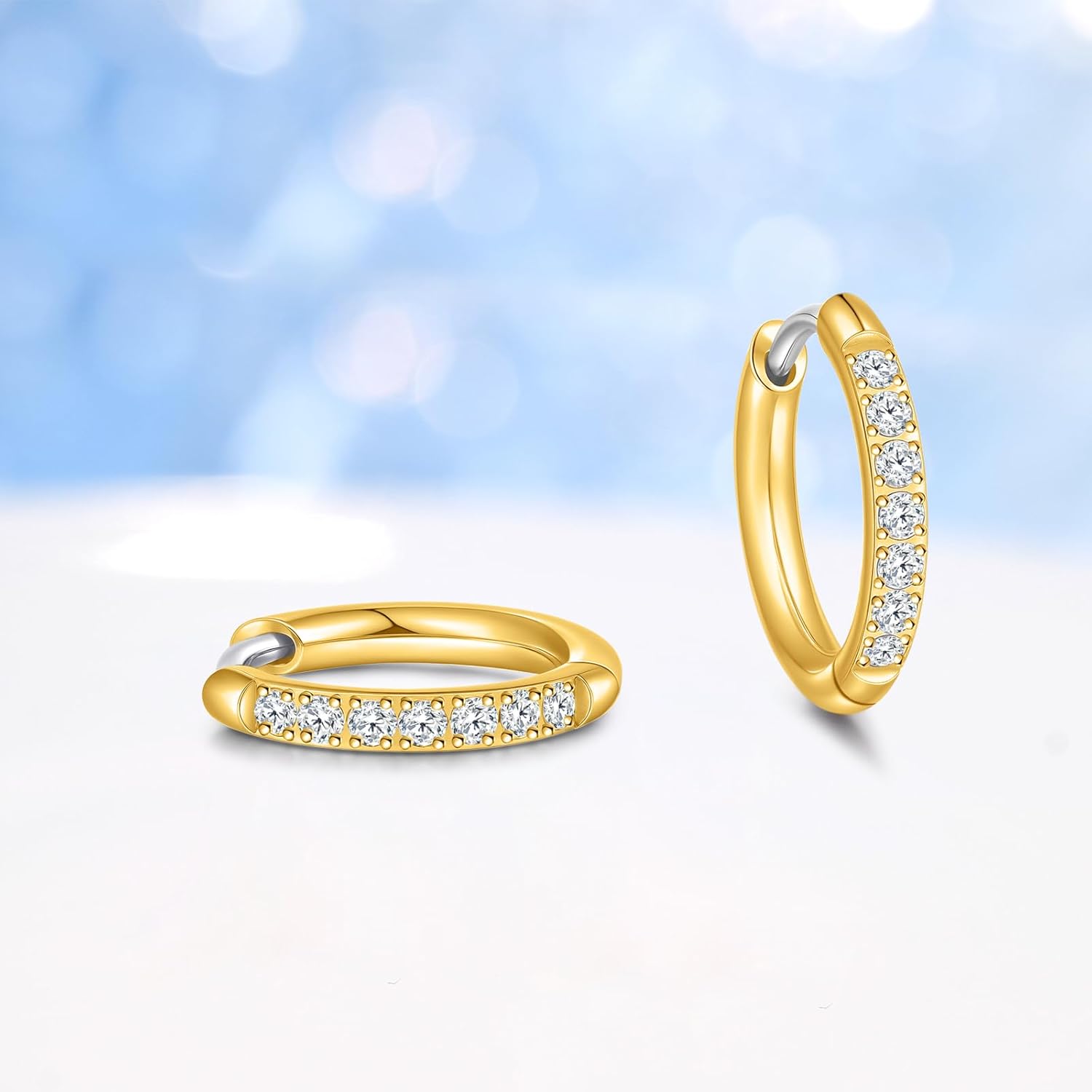 Limerencia F136 Titanium Earring Hoops Small Cubic Zirconia Huggie Hoops Gold Silver Tone Cuff Earrings Cartilage Piercing Jewelry for Women Sensitive Ears(6-12 mm) - Image 4