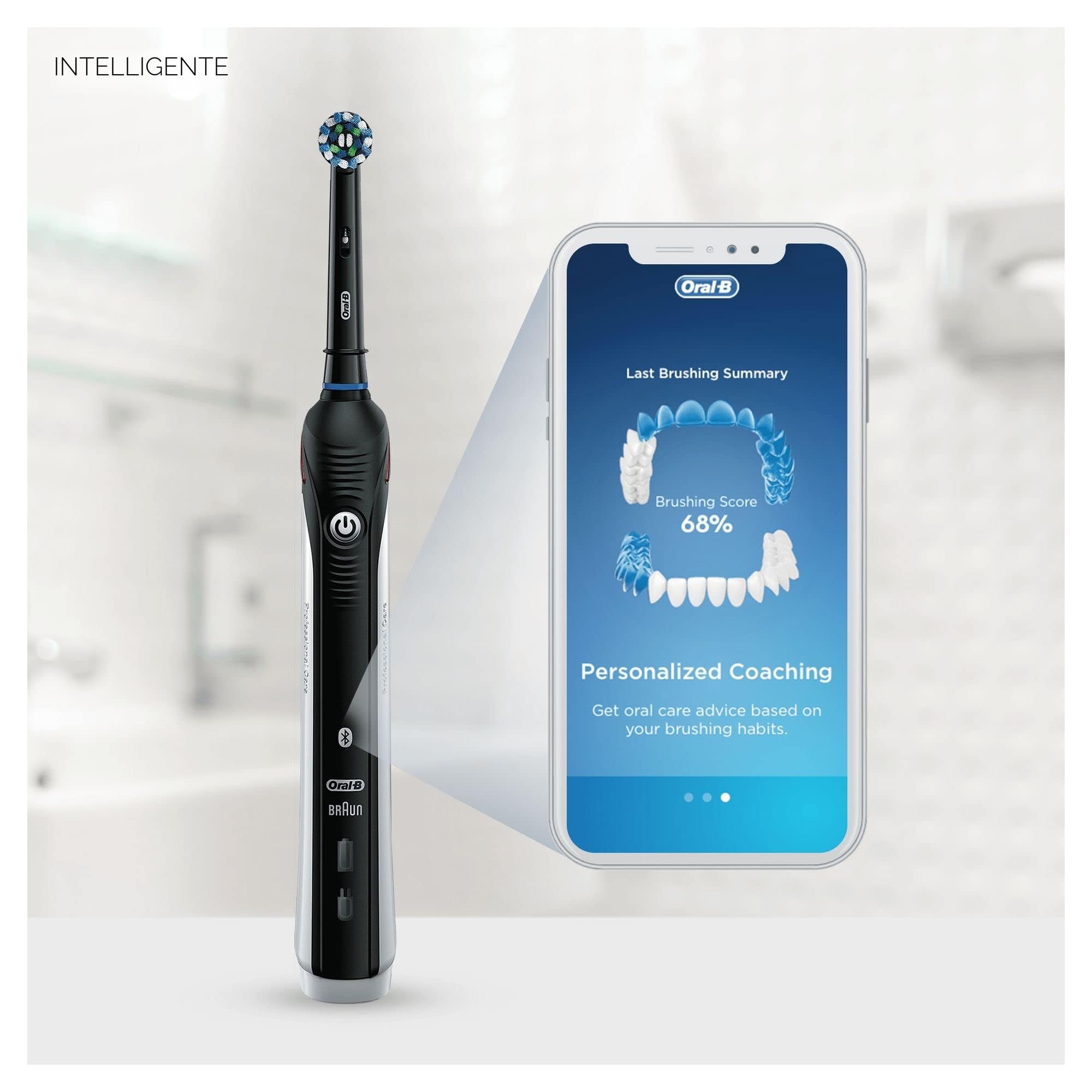 Oral-B Smart 4 4500 CrossAction Spazzolino Elettrico Ricaricabile, 1 Manico Nero Connesso, 3 Modalità Tra Cui Sbiancante e Denti Sensibili, 2 Testine, Custodia da Viaggio Premium