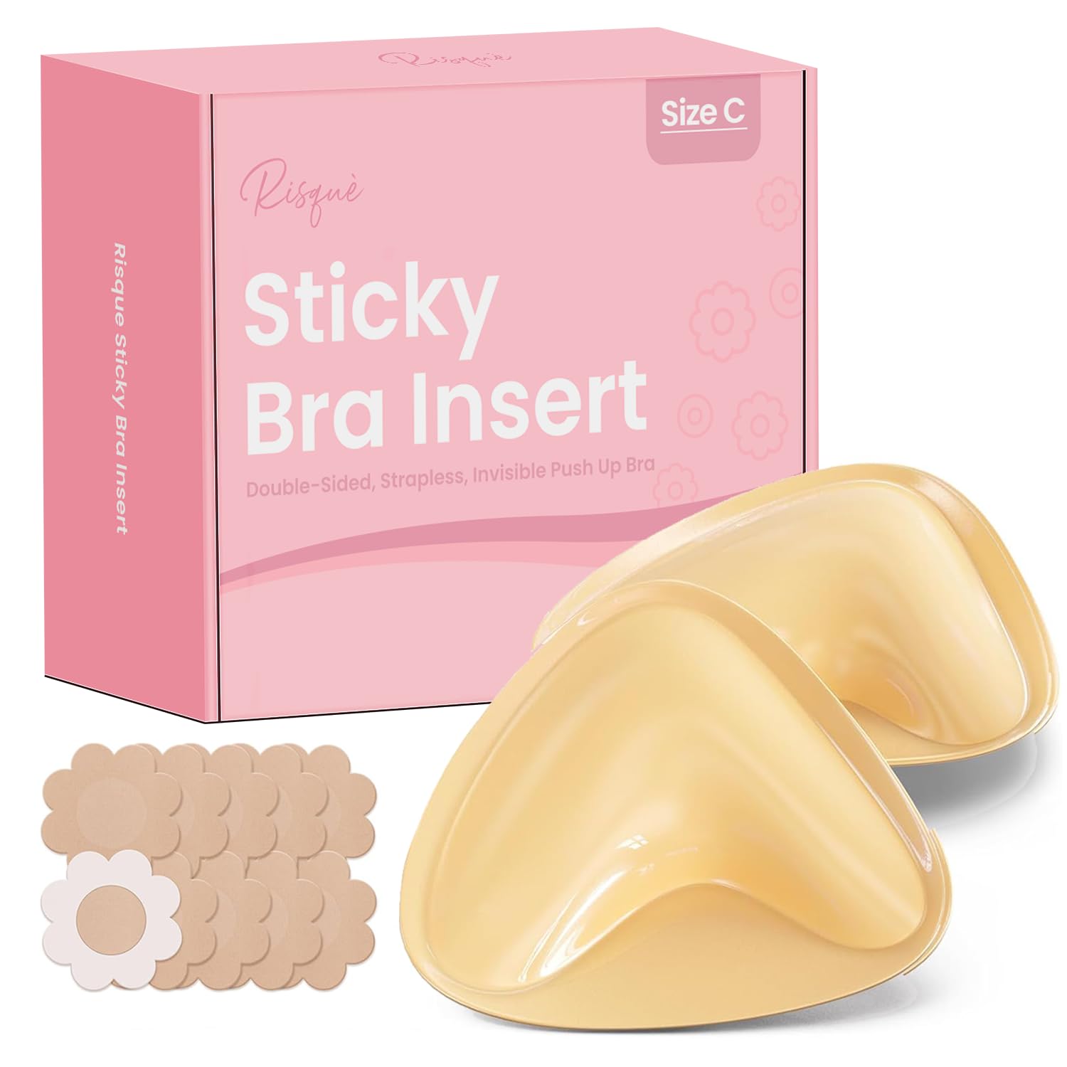 Double Sided Sticky Bra Inserts Reusable | Push Up Lift Self-Adhesive Pads for Strapless, Bikini, Swimsuit, and Sports Bras | Comfortable, Invisible Support for a Natural Look