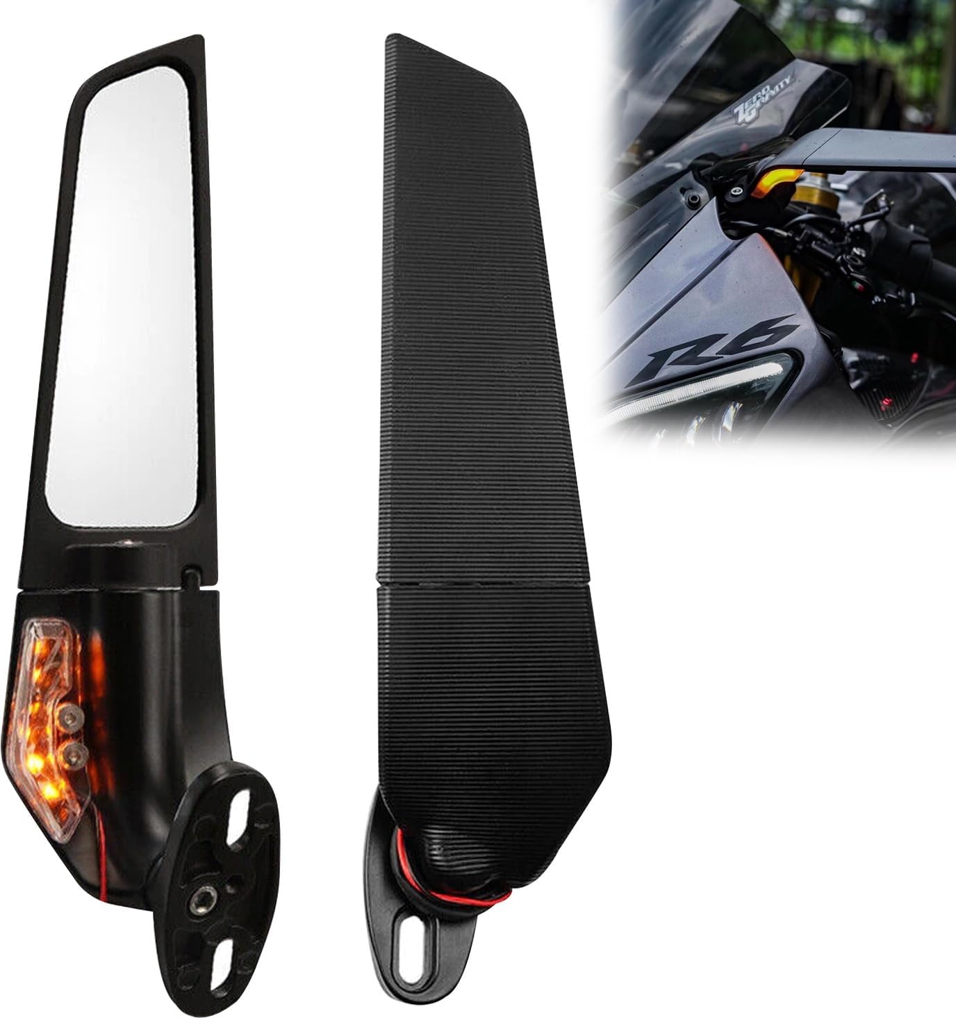 Universal Bike Stealth Mirror Black With Side Led Indicator Light Compaitable For All Fairing Bikes And Naked Bikes set of 2