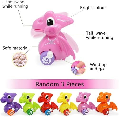 Miniatura 2 de Juguetes de dinosaurio de cuerda para niñas de 3, 4, 5, 6 años, suministros de fiesta de cumpleaños de dinosaurios, recuerdos para niñas con mochila