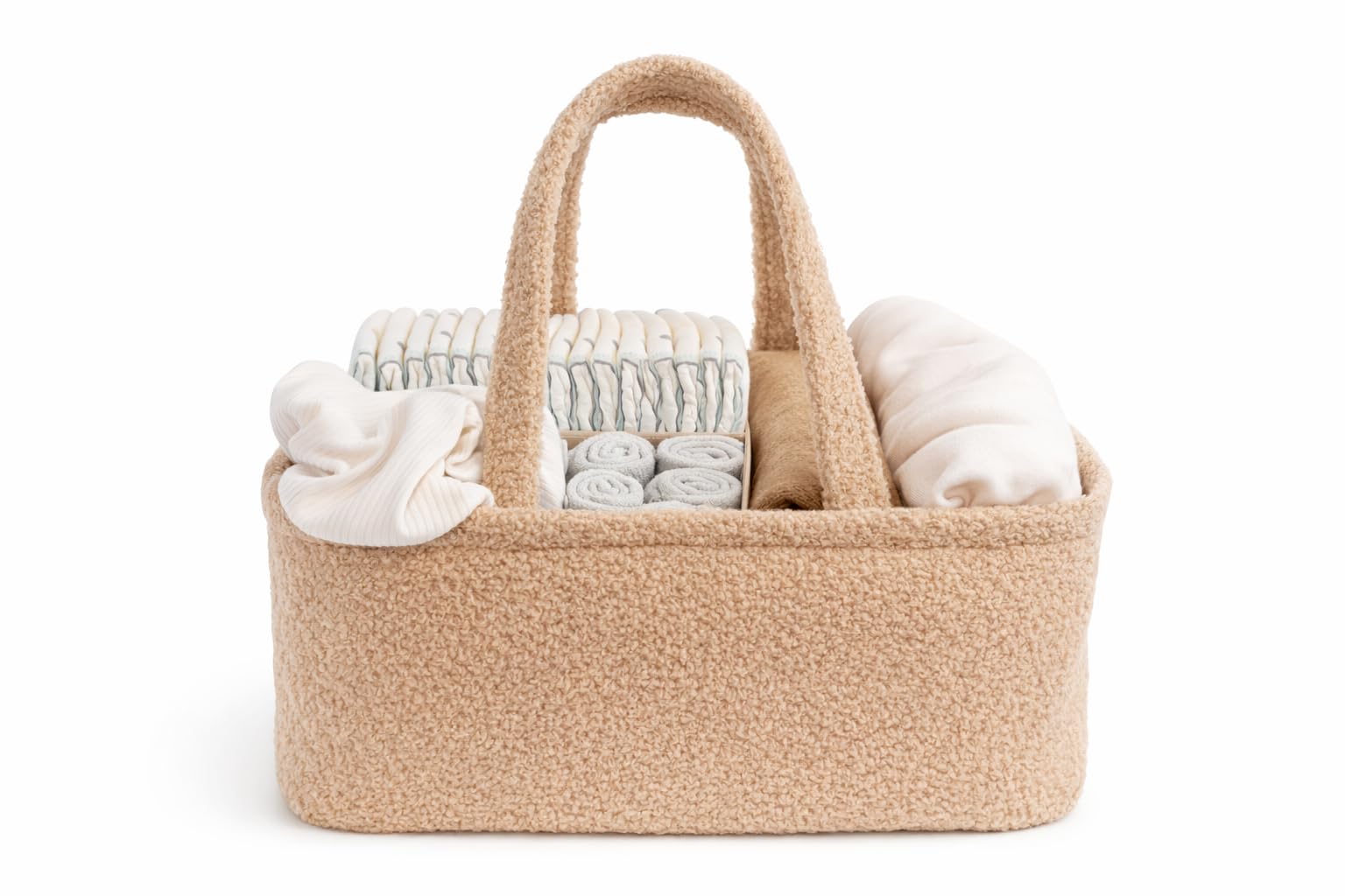 Sirius Wickelkorb Baby - Windel Organizer mit 3 Fächern & herausnehmbarer Trennwand - Wickeltisch Organizer faltbar - Geschenk zur Geburt neutral beige