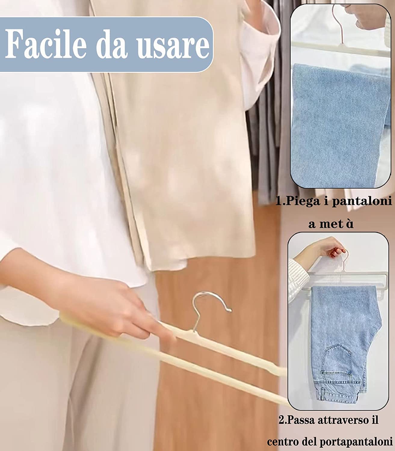 Grucce Pantaloni,10 Pezzi Appendiabiti per Pantaloni Salvaspazio,35cm Grande Antiscivolo Grucce per Pantaloni Velluto,Capacità di Carico Elevata Attaccapanni per Vestiti,Sciarpe, Asciugamani（Grigio）