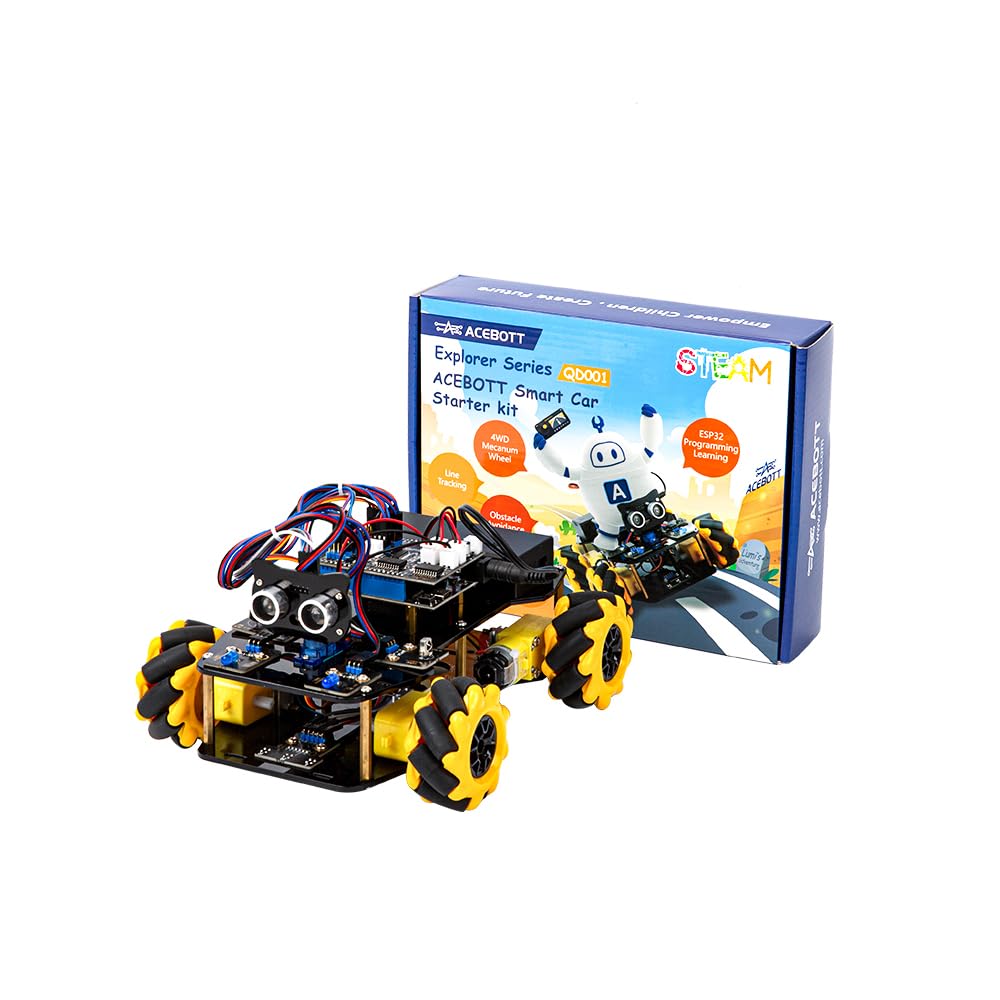 ACEBOTT STEM Roboterauto-Starterkit, Mecanum-Radkamera mit ESP32-Controller-Board | Unterstützt Arduino-, ACECode- und Python-Programmierung | Für Mint-Bildung zu Hause und in der Grundschule