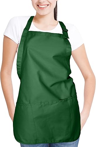 Miniatura 4 de Delantal para restaurante comercial o para el hogar, hilado de polialgodón, con 3 bolsillos, M, Verde oscuro