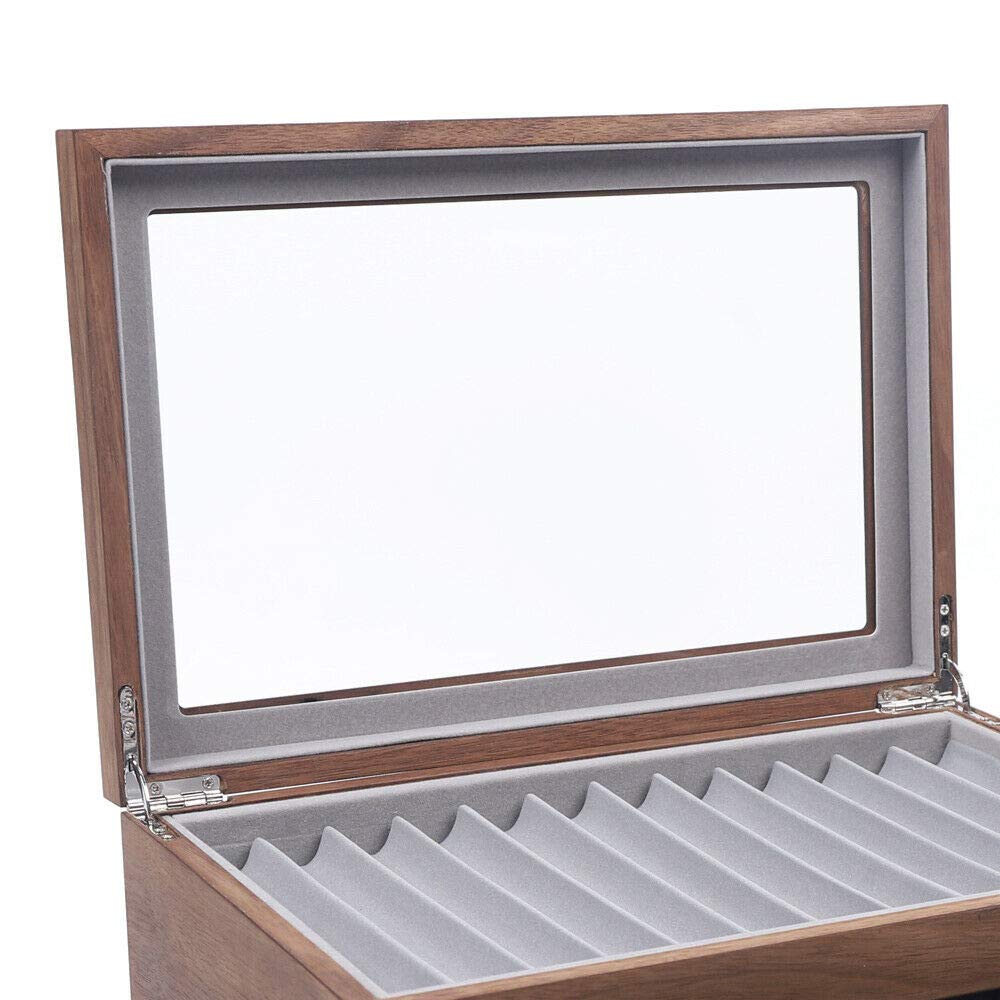 Füllfederhalter Vitrinenhalter 34 Slots Stiftebox Holz Organizer Box mit Schubladen und Klarfenster Walnussholz